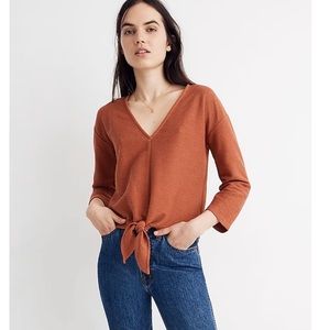 Madewell Texture & Thread Long Sleeve Tie Front Burnt Orange Top SZ S